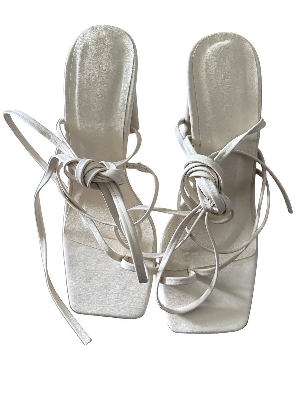 Billini Off-White Cream Lace-Up Square Toe Heels